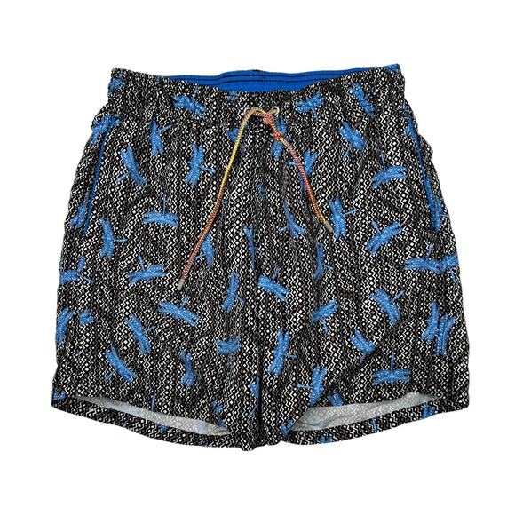 Bugatchi AOP Dragonfly Geometric Built In Brief Swim Trunks Blue Black Medium - Picture 1 of 7
